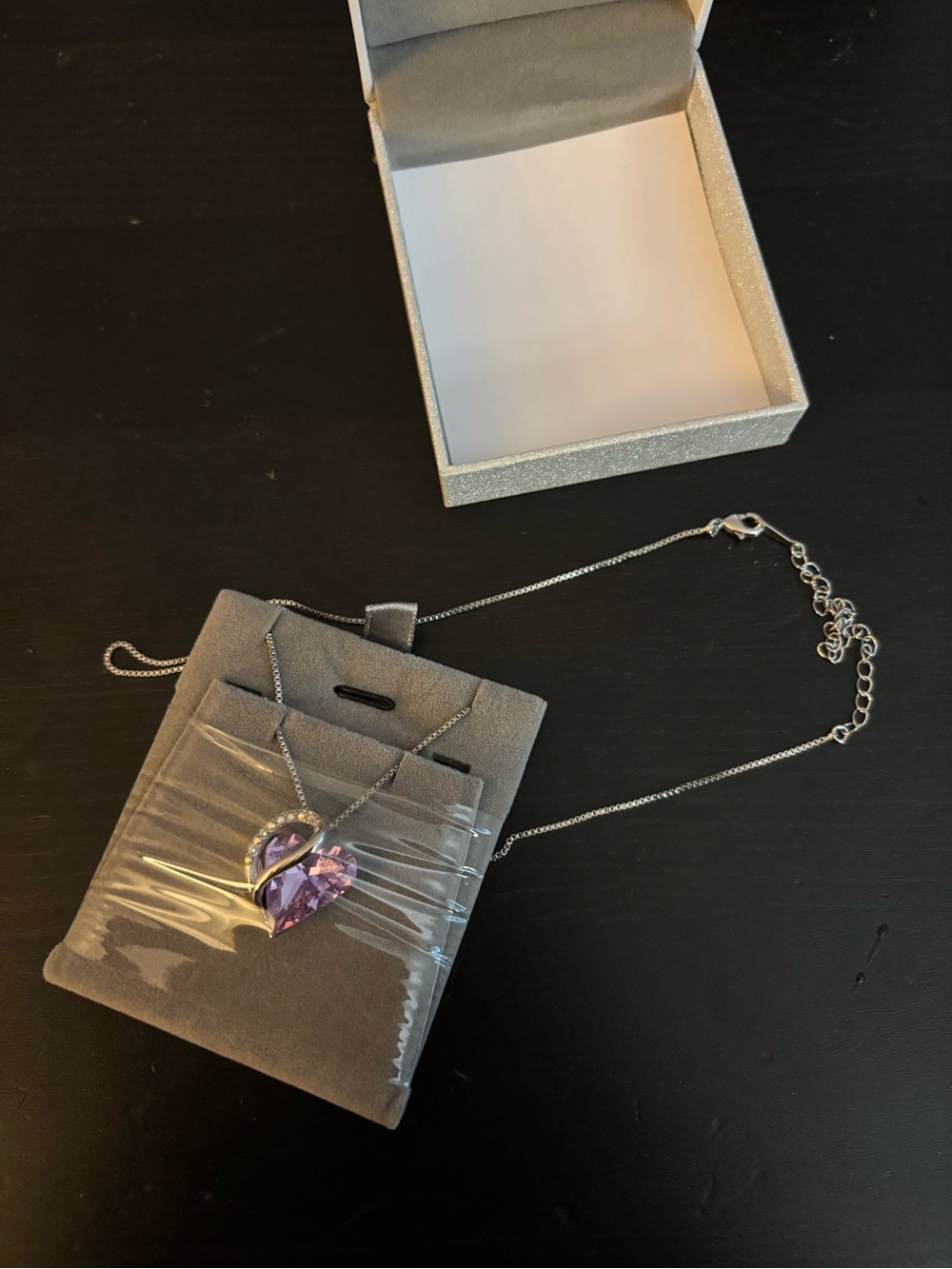 Silver Necklace with Purple Heart Crystal Pendant by